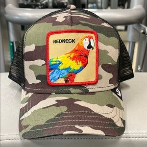 Goorin Bros The Farm Camouflage Trucker Hat with Parrot Patch “Redneck”- Unisex